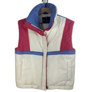 Herman's Colorblock Puffer Vest Ivory Blue Pink Women’s Size M